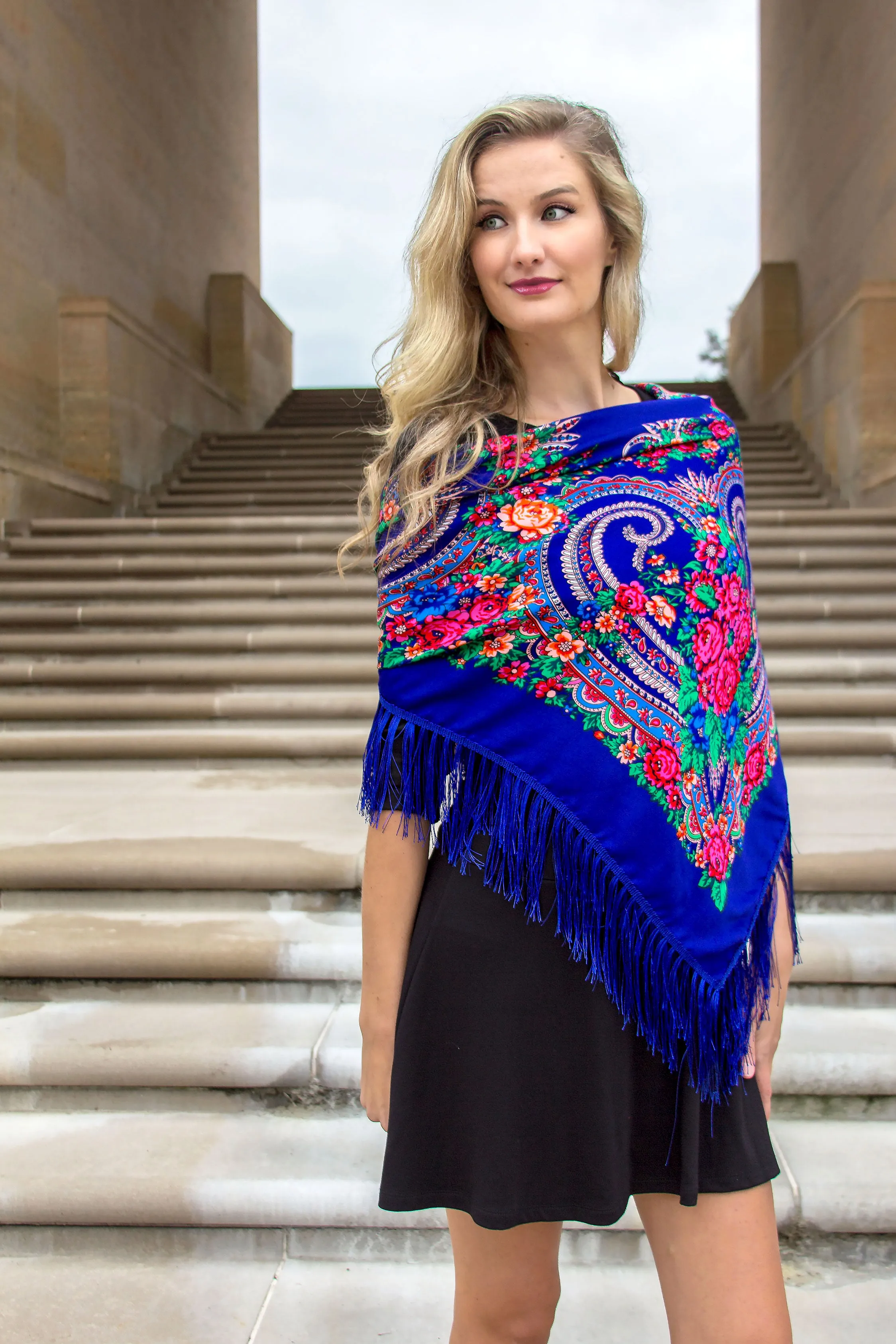 Blue Square Slavic Scarf