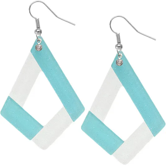Blue Triangular Glitter Earrings