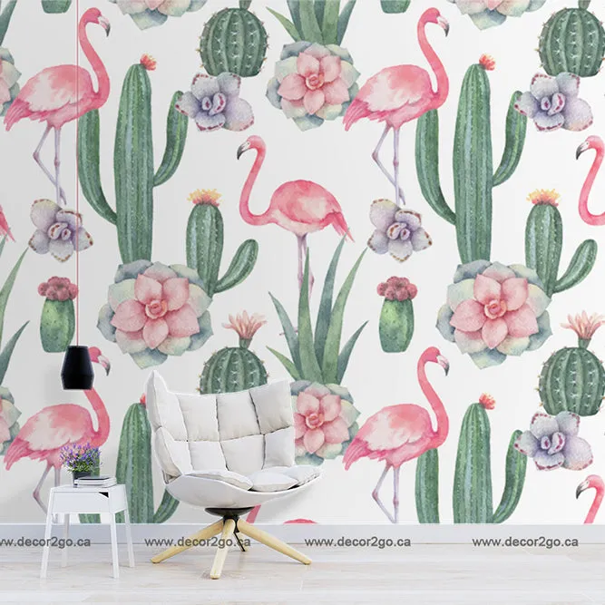 Cactus and Flamingos Wallpaper Mural
