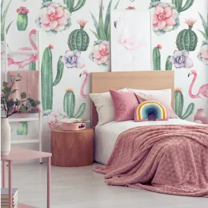 Cactus and Flamingos Wallpaper Mural