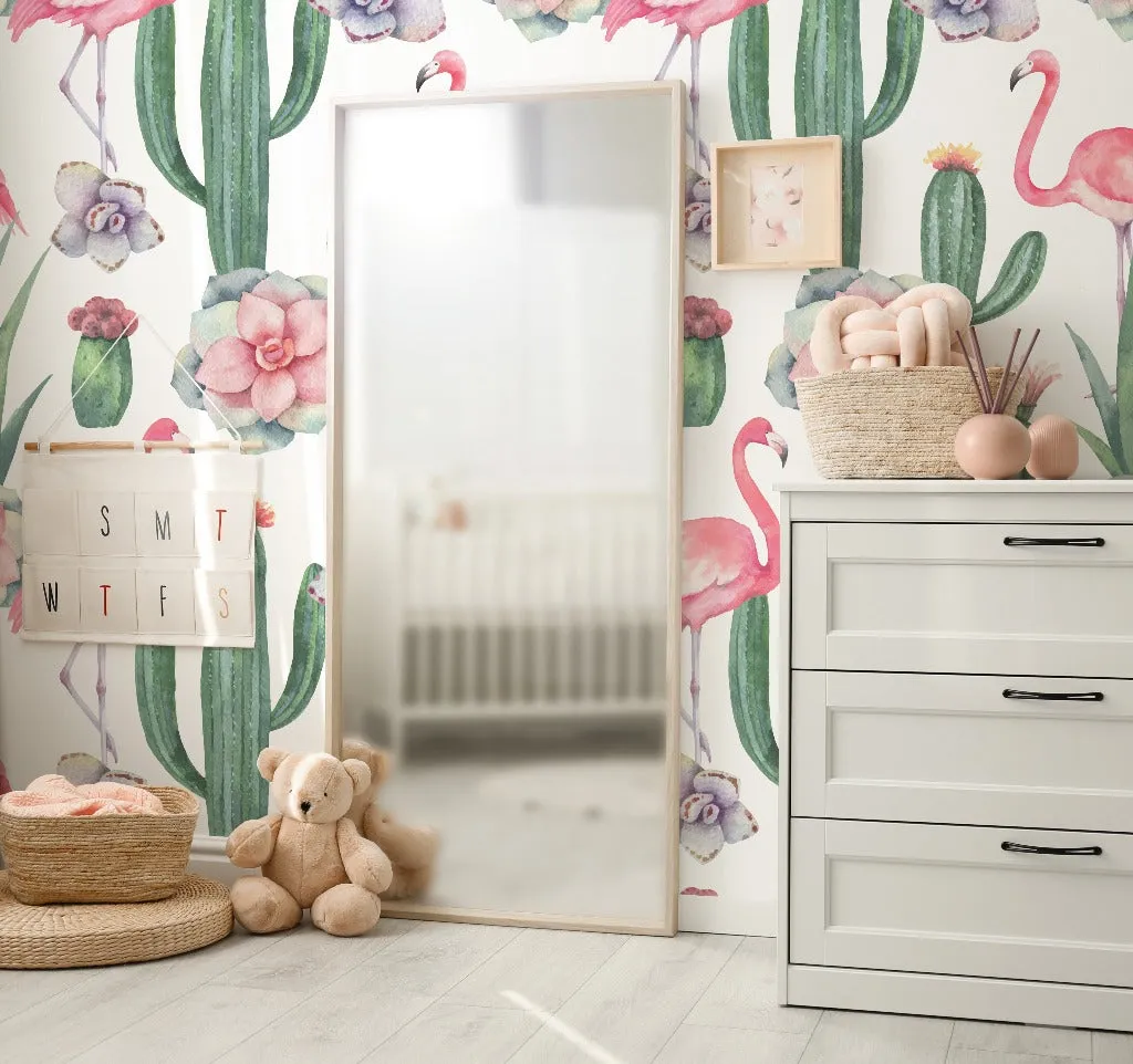 Cactus and Flamingos Wallpaper Mural