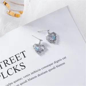 Cat's Eye & Crystal Cubic Zirconia Silver-Plated Heart Drop Earrings