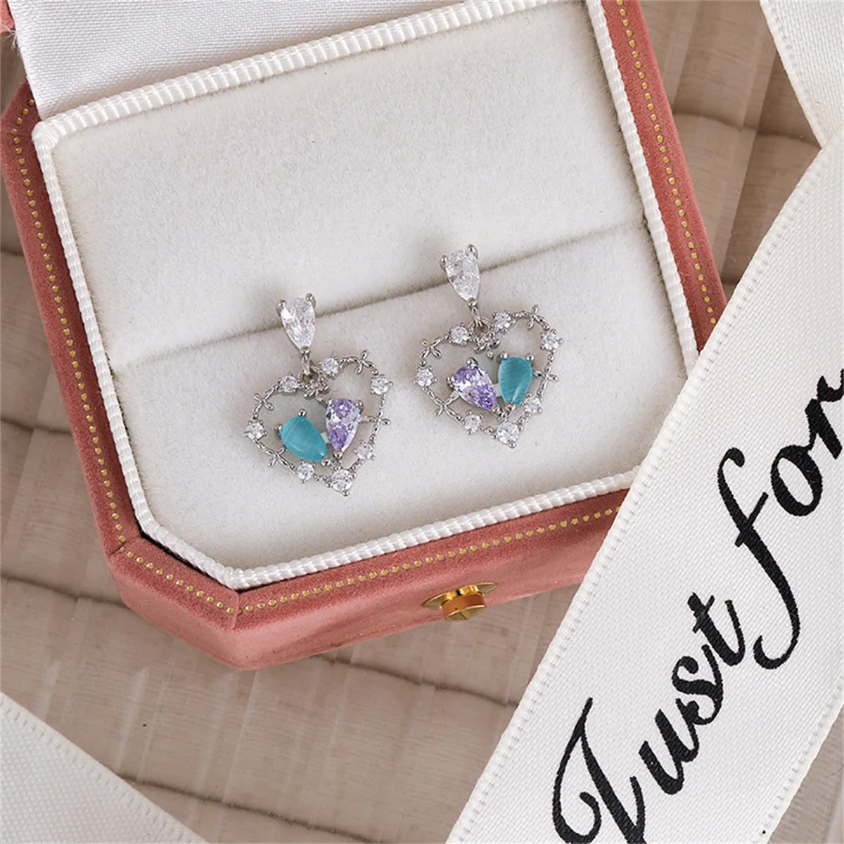 Cat's Eye & Crystal Cubic Zirconia Silver-Plated Heart Drop Earrings