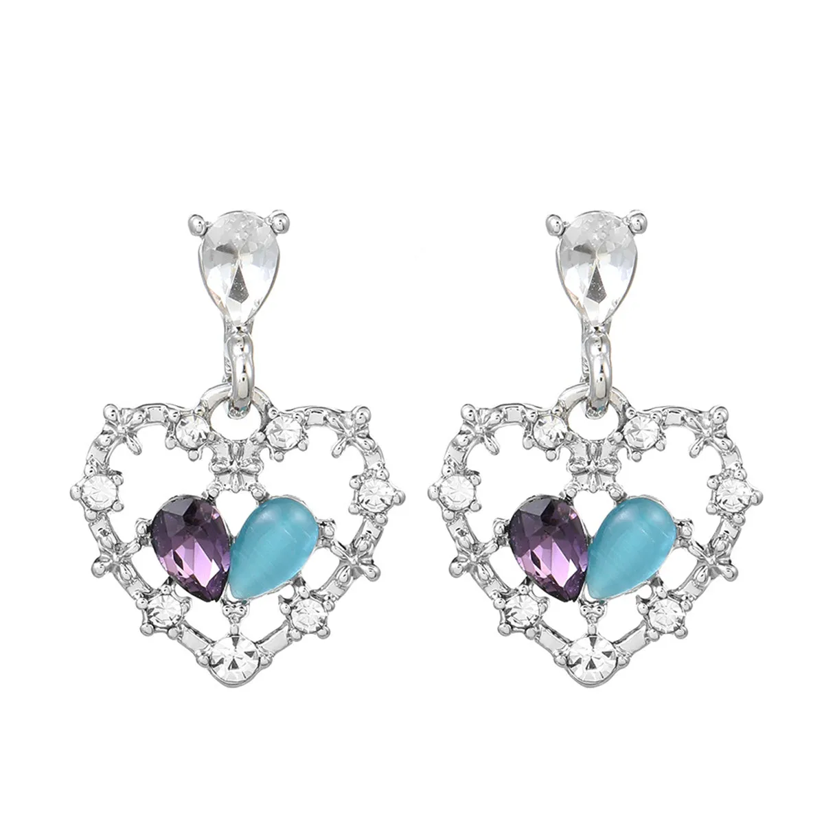 Cat's Eye & Crystal Cubic Zirconia Silver-Plated Heart Drop Earrings