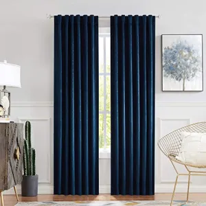 Central Park Navy Blue Velvet Window Curtain Room Darkening 90% Blackout Panels Rod Pocket Back Tab Geometric Embossed Trellis Themal Weave Drapes for Living Room and Bedroom (52" Wx63 L, 2 Panels)
