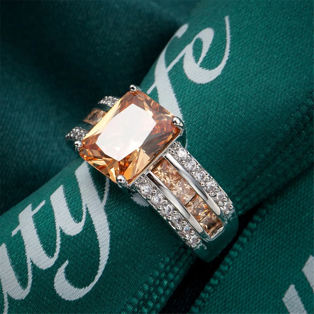 Champagne Cubic Zirconia & Crystal Three-Row Radiant-Cut Ring