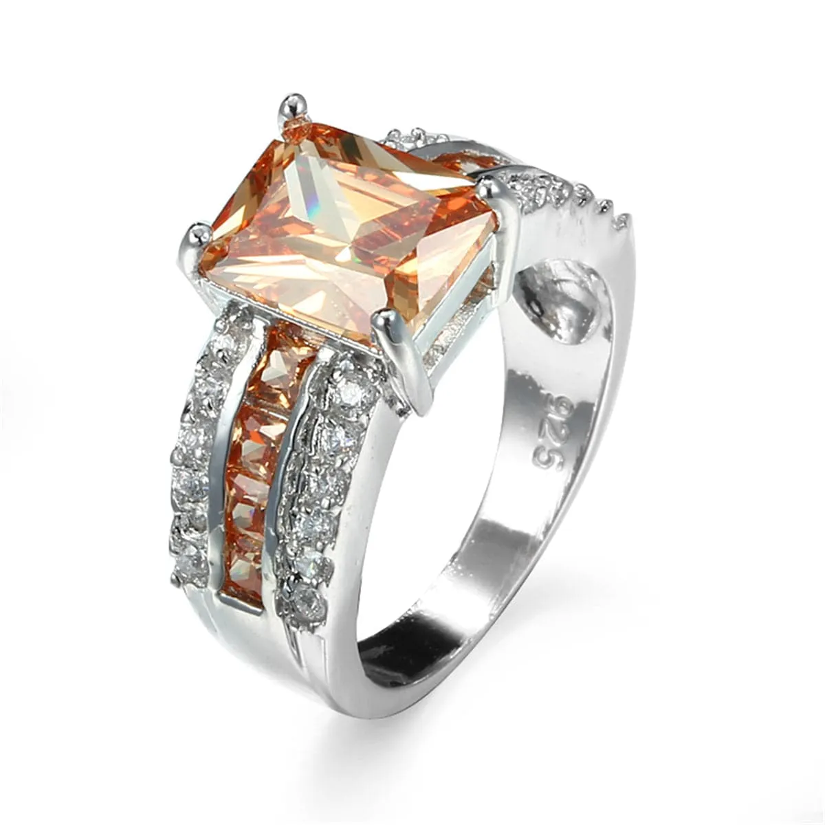 Champagne Cubic Zirconia & Crystal Three-Row Radiant-Cut Ring