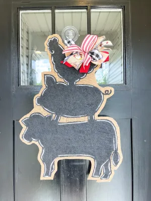 Chicken Pig Cow with Farm Bow Door Hanger