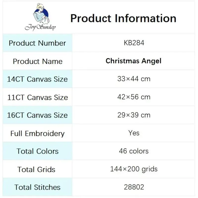 Christmas Angel DIY Handmade Cross Stitch Kit - Cartoon Pattern on Stamped Canvas