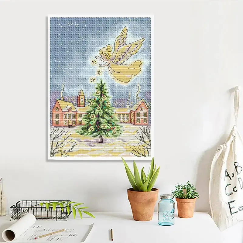 Christmas Angel DIY Handmade Cross Stitch Kit - Cartoon Pattern on Stamped Canvas