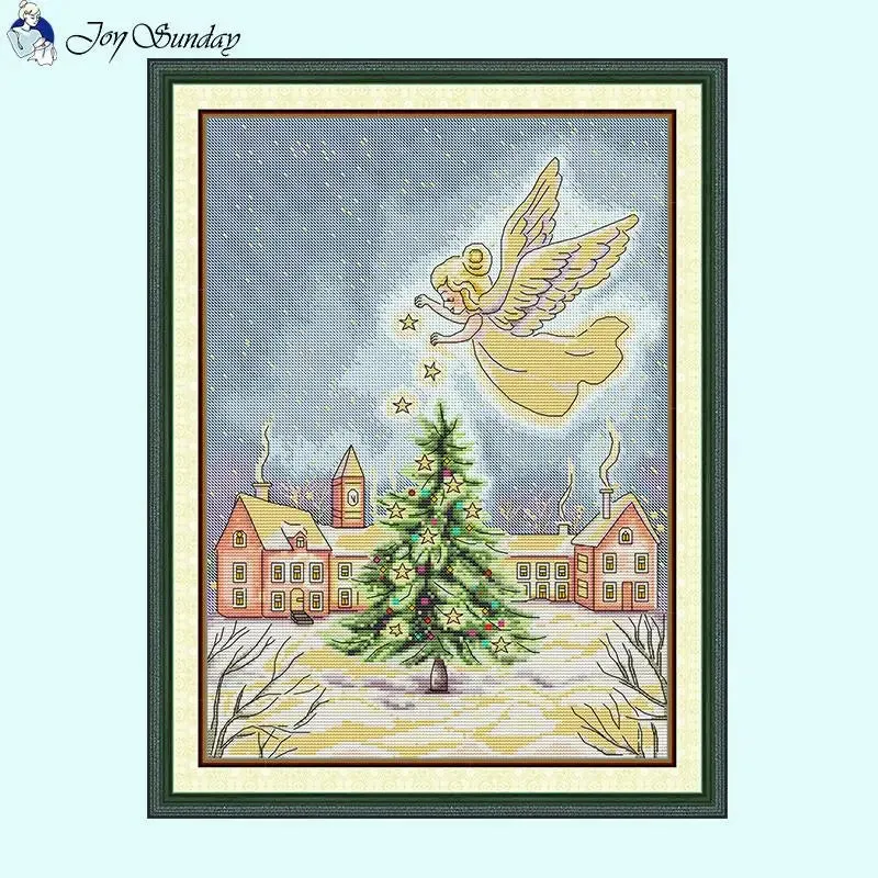 Christmas Angel DIY Handmade Cross Stitch Kit - Cartoon Pattern on Stamped Canvas