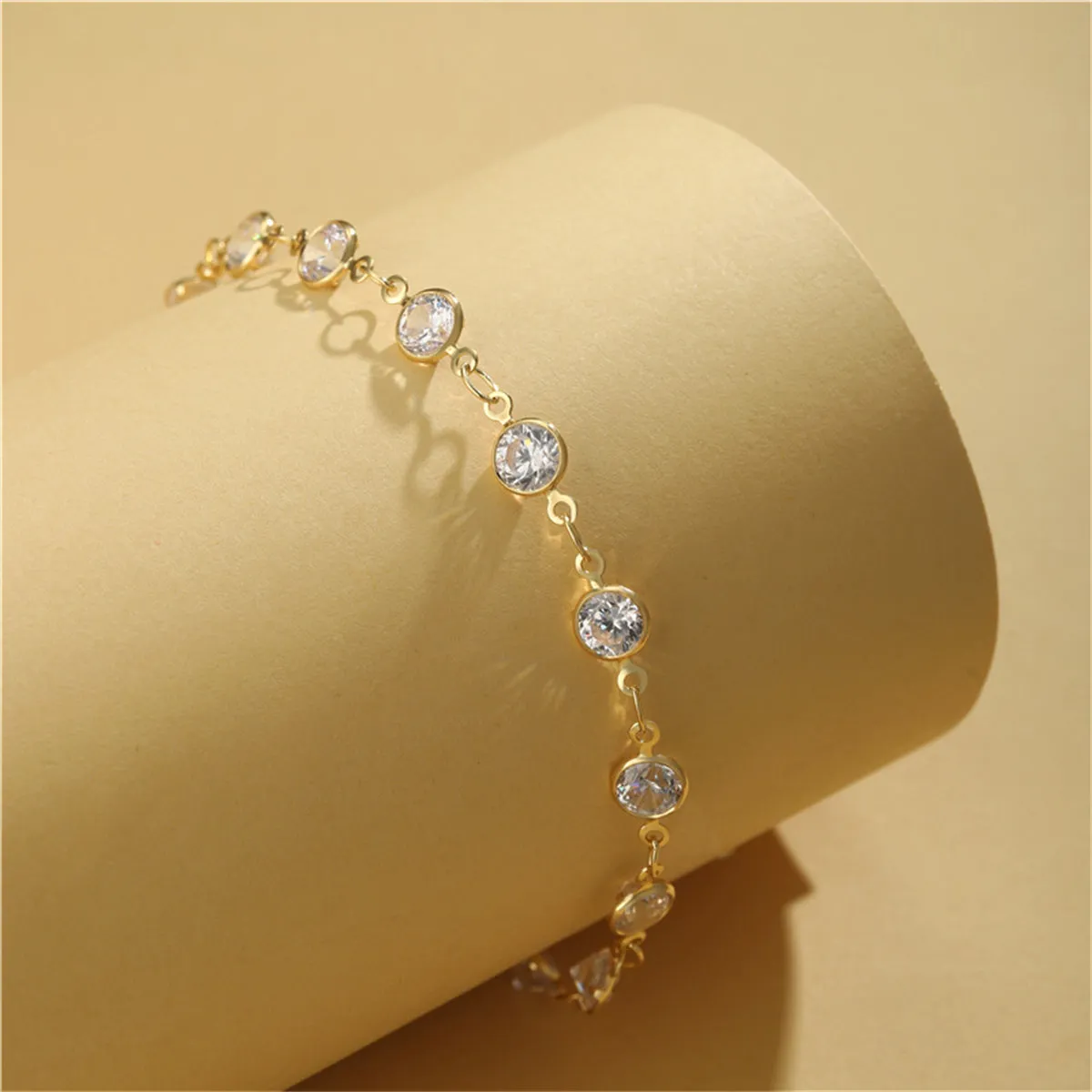 Clear Crystal & 18K Gold-Plated Round Station Bracelet