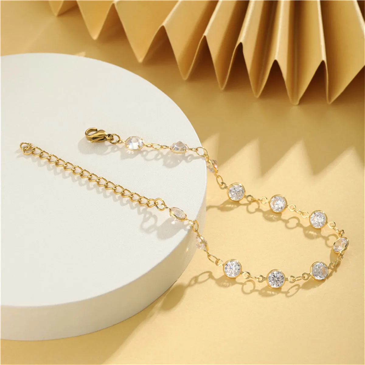 Clear Crystal & 18K Gold-Plated Round Station Bracelet