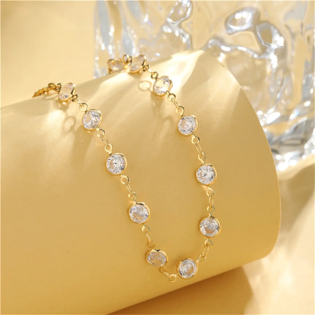 Clear Crystal & 18K Gold-Plated Round Station Bracelet