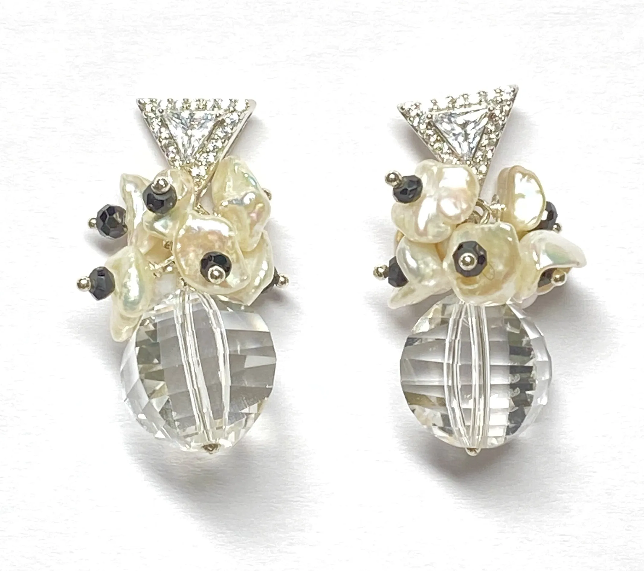 Clear Crystal Quartz Wedding Earrings Sterling Silver Black Spinel Post Earrings