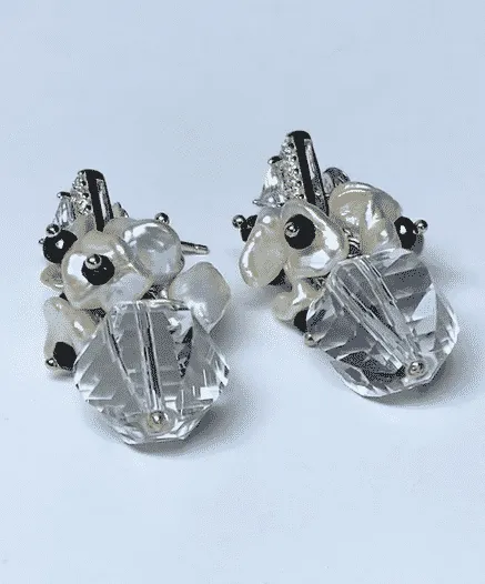 Clear Crystal Quartz Wedding Earrings Sterling Silver Black Spinel Post Earrings