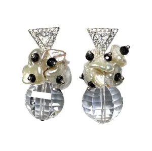 Clear Crystal Quartz Wedding Earrings Sterling Silver Black Spinel Post Earrings