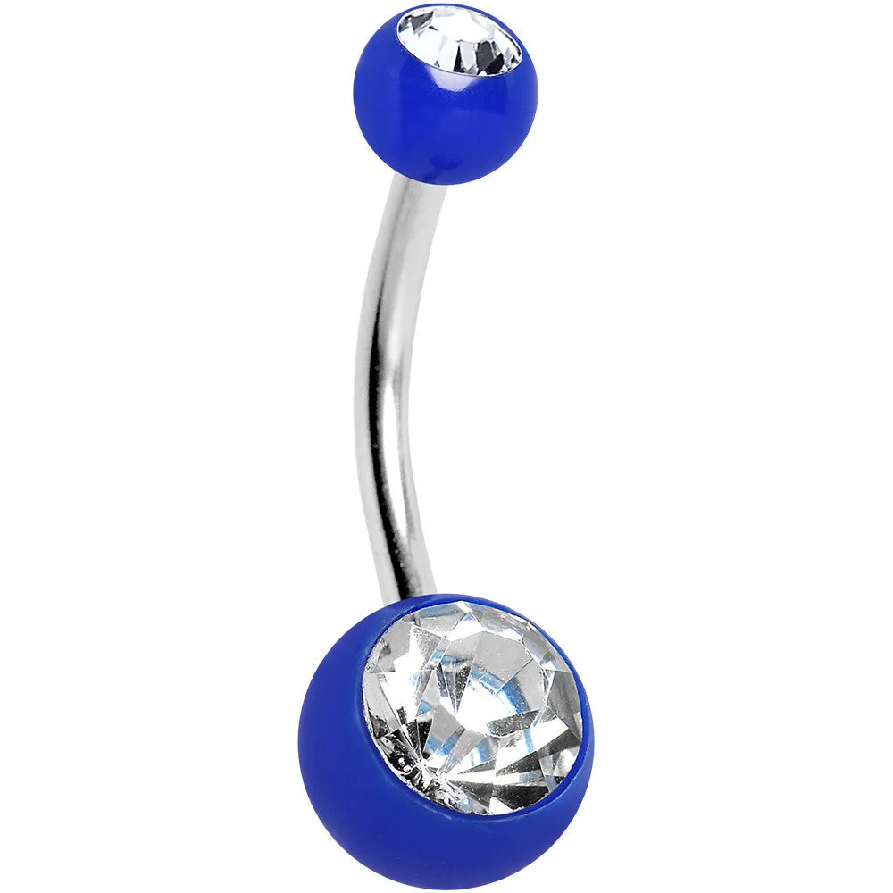 Clear Cubic Zirconia Blue Acrylic Color Blast Belly Ring