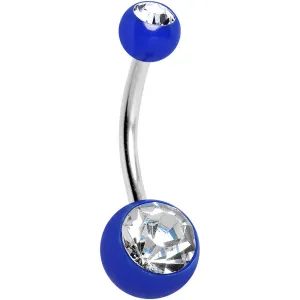 Clear Cubic Zirconia Blue Acrylic Color Blast Belly Ring