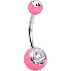 Clear Cubic Zirconia Pink Acrylic Color Blast Belly Ring