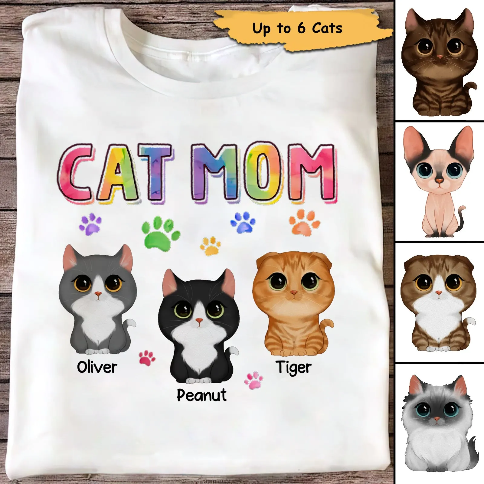 Colorful Paws Watercolor Cute Cats Cat Mom Personalized Shirt