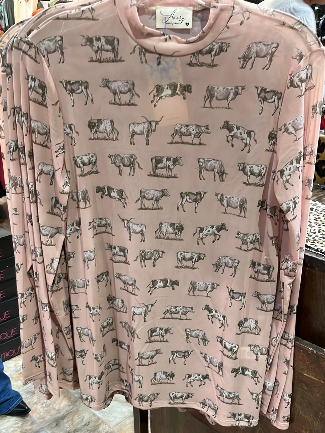 Cow Pink Mock Neck Mesh Top