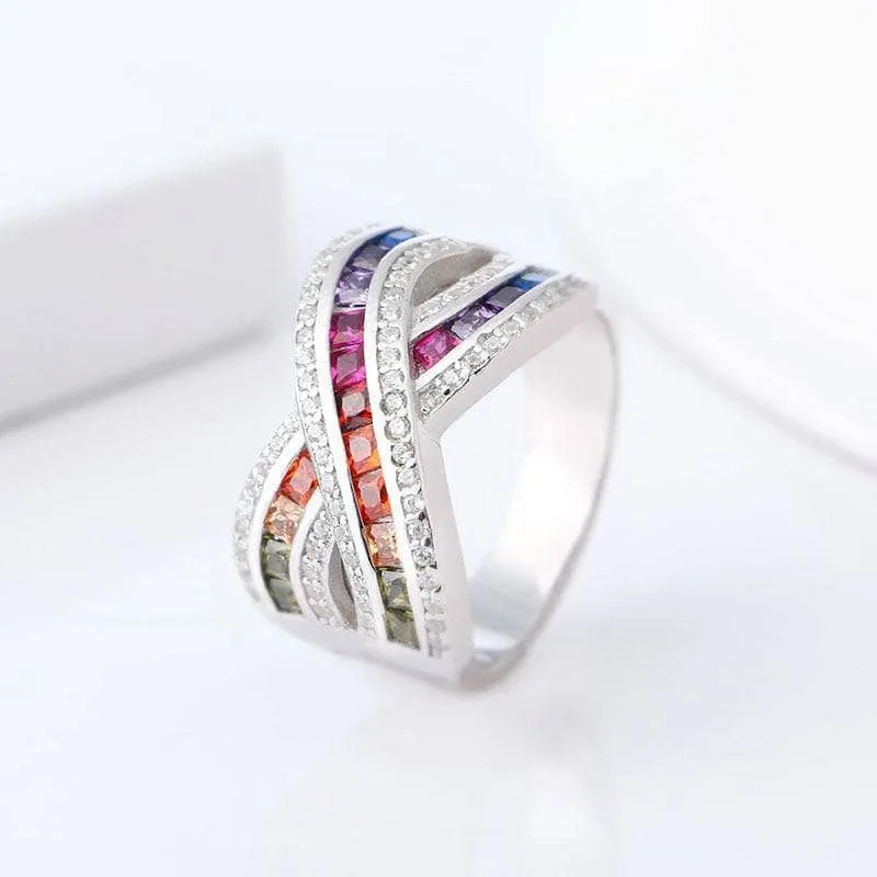 Cross Double Rainbow Diamond Band