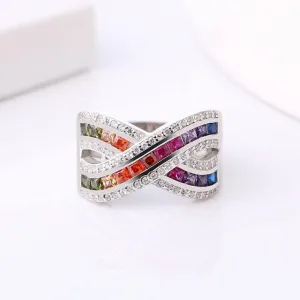 Cross Double Rainbow Diamond Band