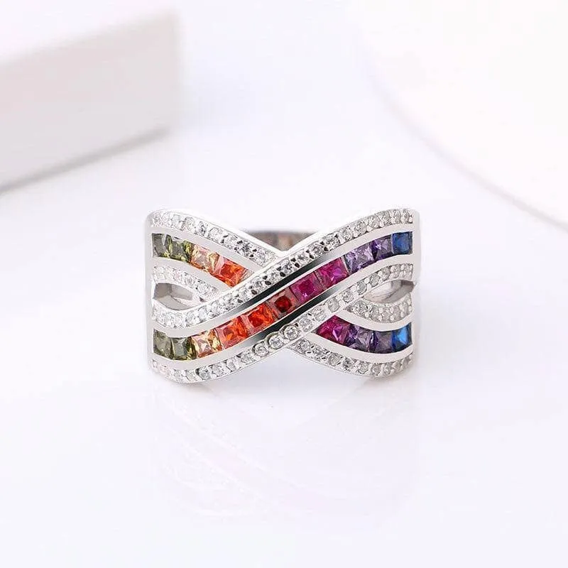 Cross Double Rainbow Diamond Band