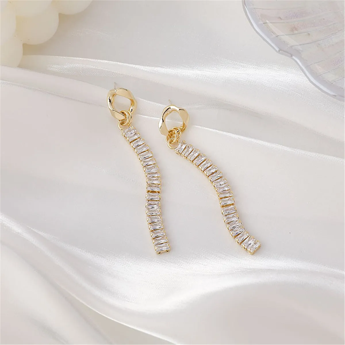 Crystal & 18K Gold-Plated Baguette-Cut Drop Earrings