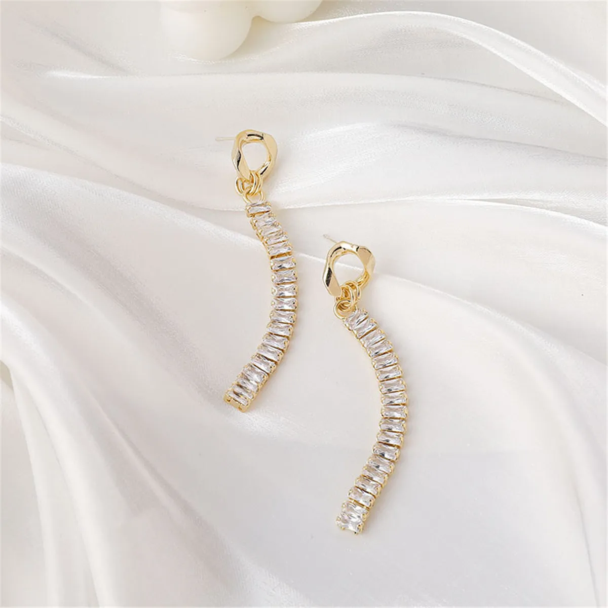 Crystal & 18K Gold-Plated Baguette-Cut Drop Earrings