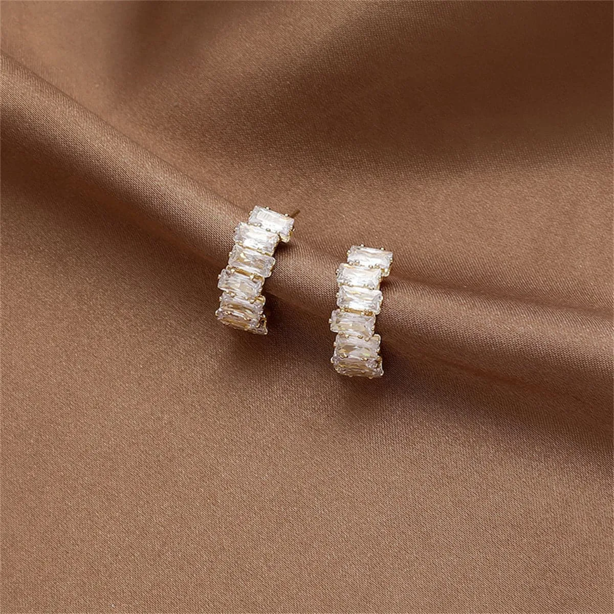 Crystal & 18K Gold-Plated Offset Baguette-Cut Huggie Earrings