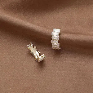 Crystal & 18K Gold-Plated Offset Baguette-Cut Huggie Earrings