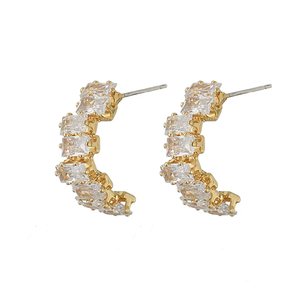 Crystal & 18K Gold-Plated Offset Baguette-Cut Huggie Earrings
