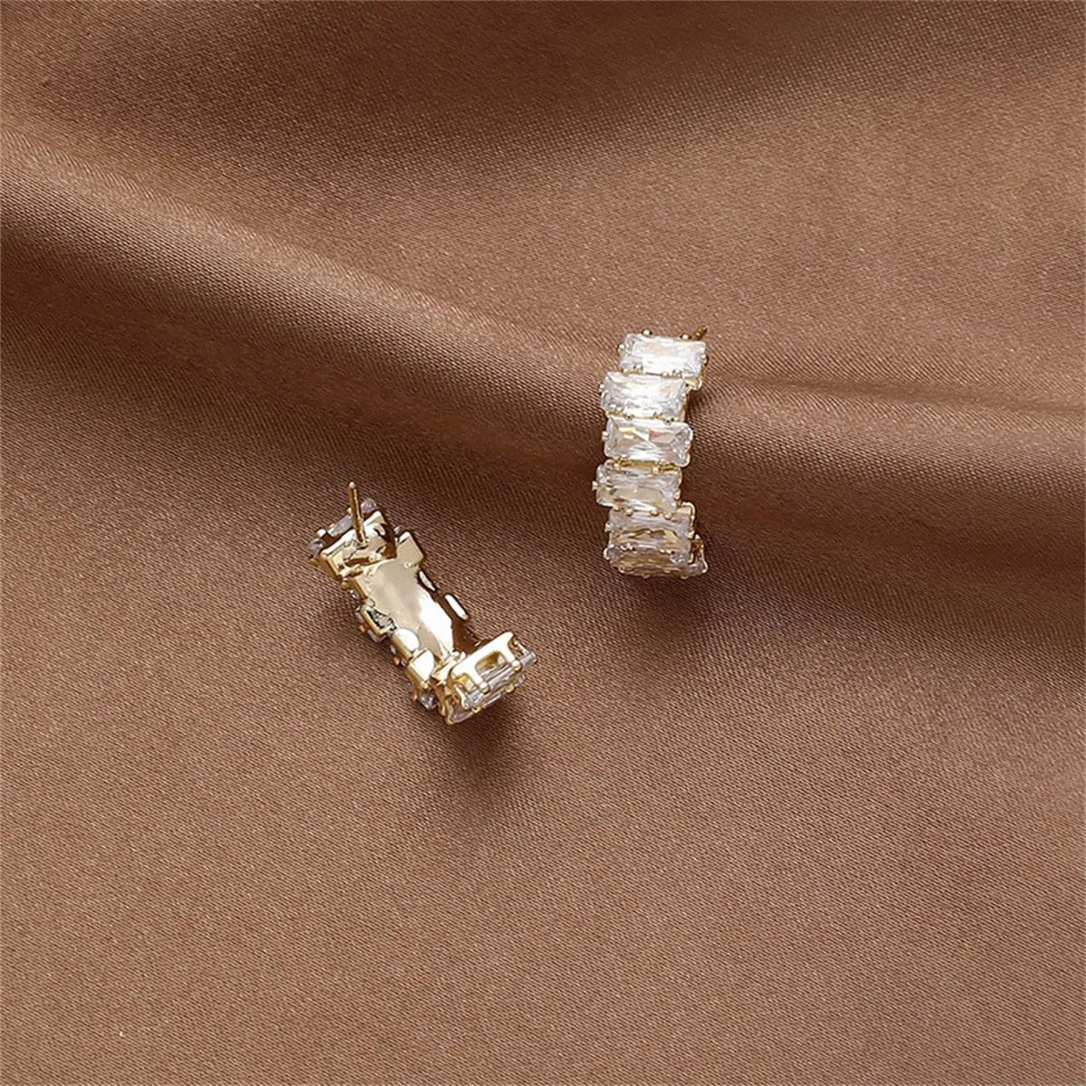 Crystal & 18K Gold-Plated Offset Baguette-Cut Huggie Earrings