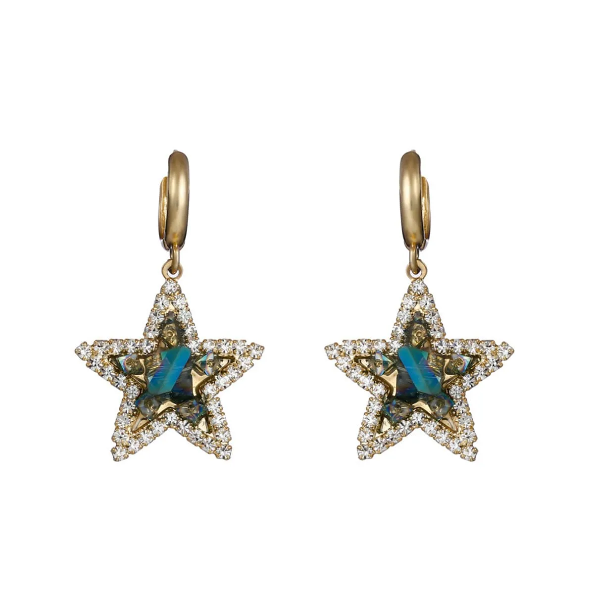 Crystal & Cubic Zirconia 18K Gold-Plated Star Huggie Earrings