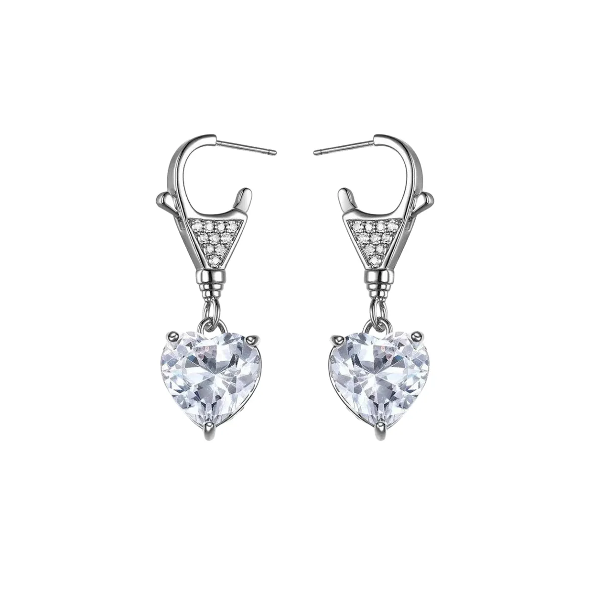 Crystal & Cubic Zirconia Silver-Plated Heart Drop Earrings