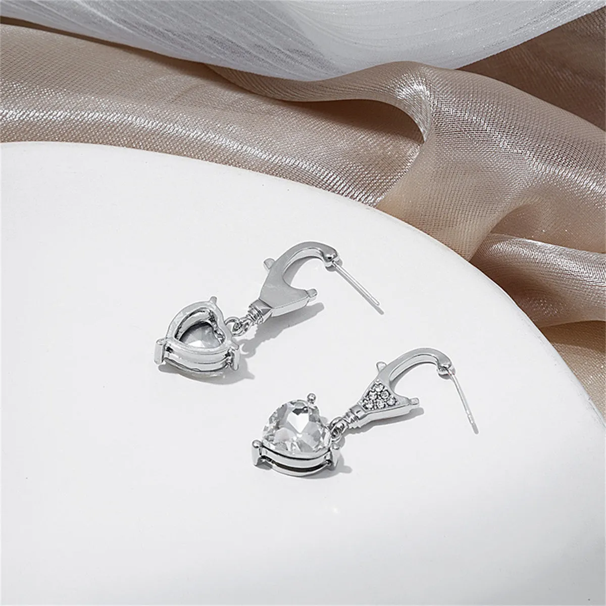 Crystal & Cubic Zirconia Silver-Plated Heart Drop Earrings