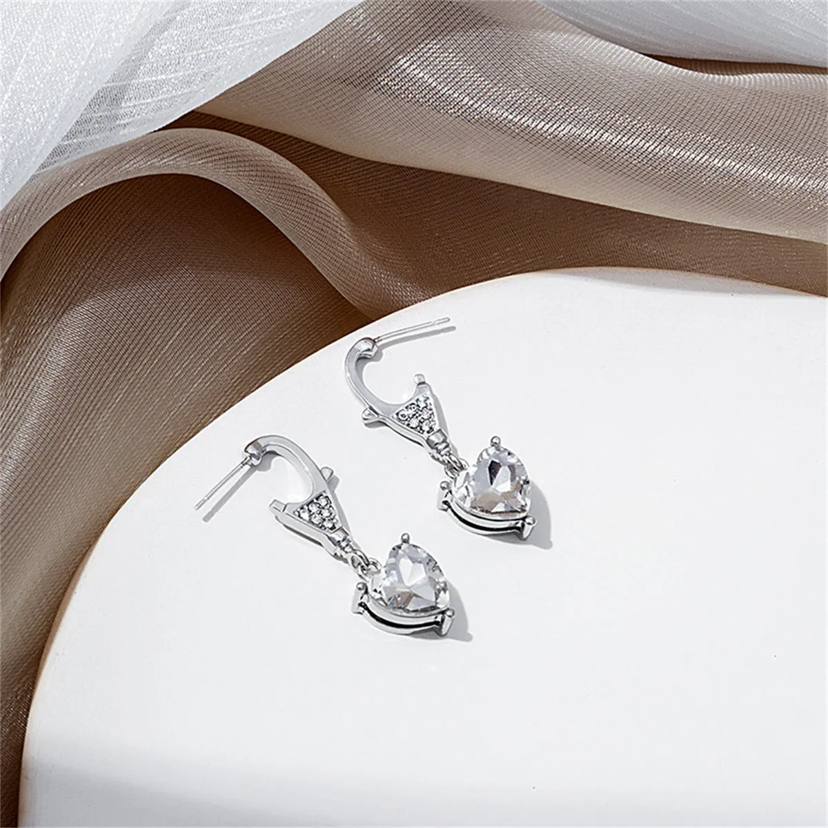 Crystal & Cubic Zirconia Silver-Plated Heart Drop Earrings