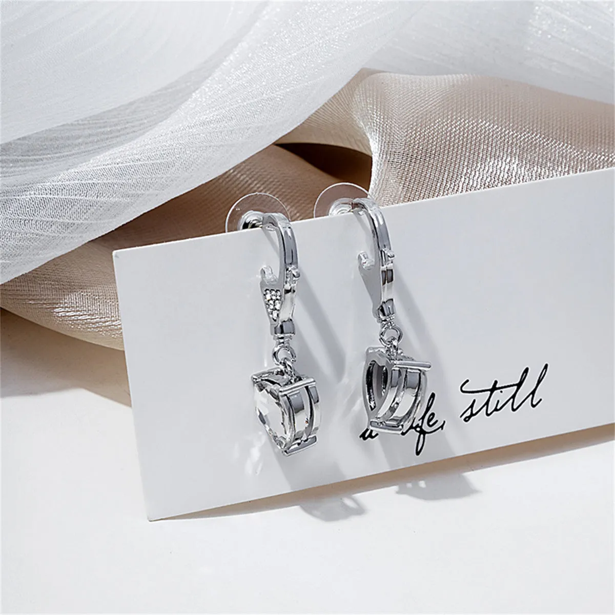 Crystal & Cubic Zirconia Silver-Plated Heart Drop Earrings
