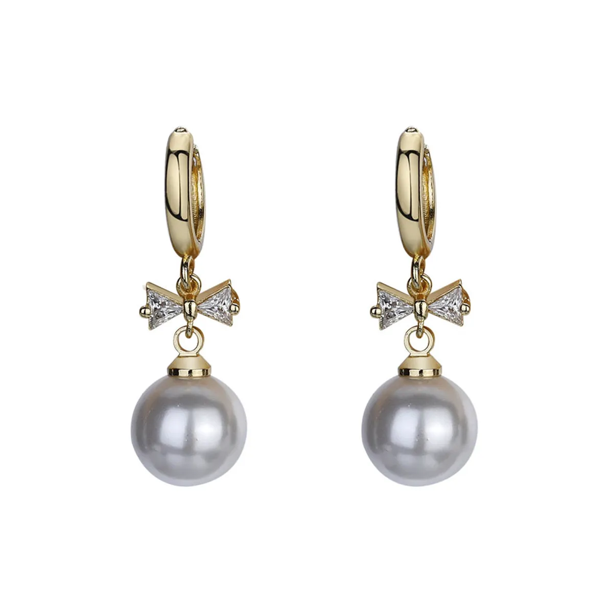 Crystal & Pearl 18K Gold-Plated Bow Huggie Earrings