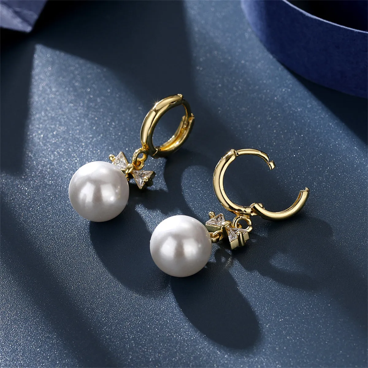 Crystal & Pearl 18K Gold-Plated Bow Huggie Earrings