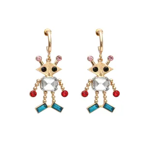 Crystal & Red Cubic Zirconia Robot Drop Earrings