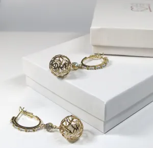 Crystal Studded Hoop Earrings, Sphere Charm Wedding Hooped Ear Studs, Bridal Spring Latch Back Hoop Earrings