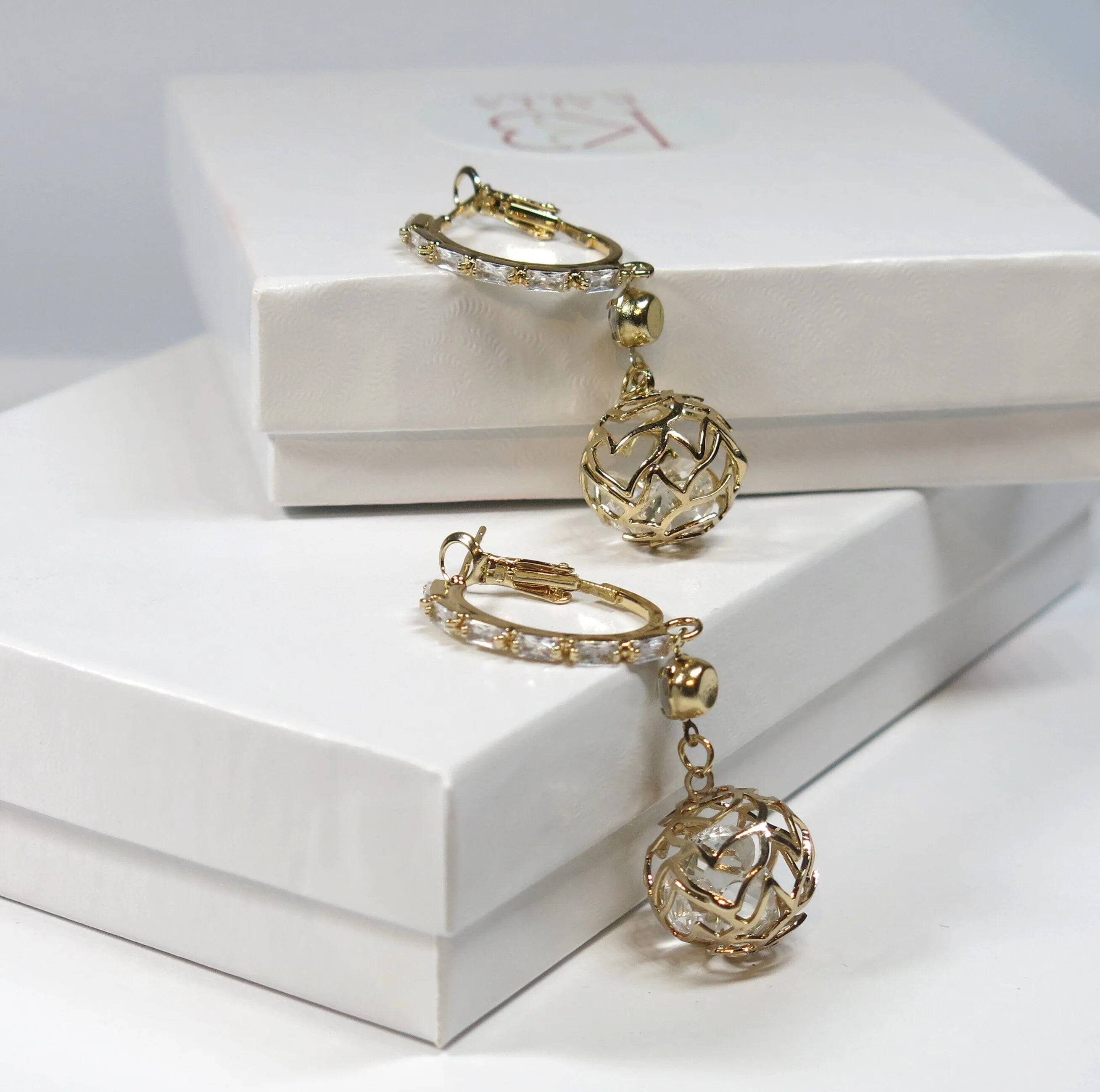 Crystal Studded Hoop Earrings, Sphere Charm Wedding Hooped Ear Studs, Bridal Spring Latch Back Hoop Earrings