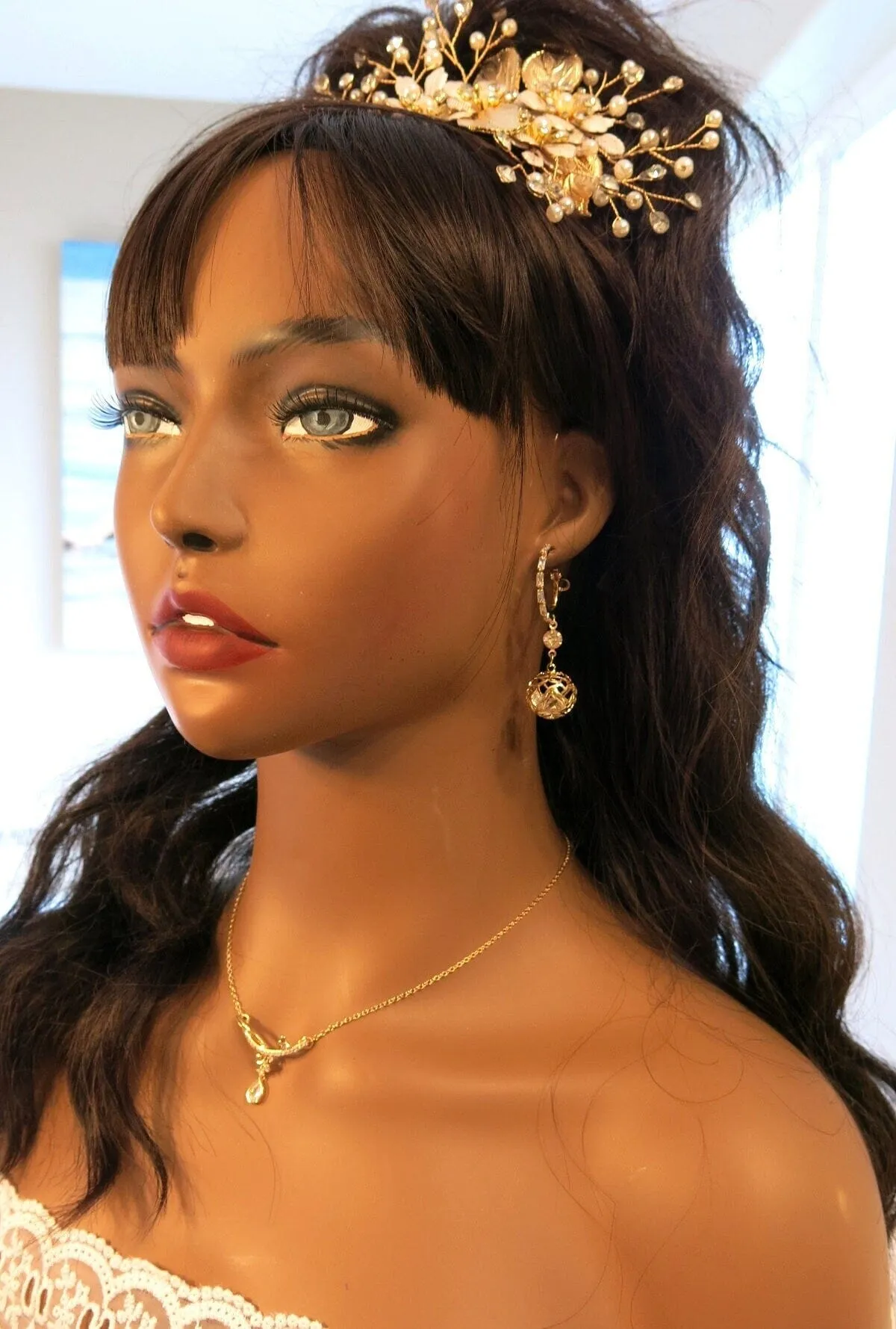 Crystal Studded Hoop Earrings, Sphere Charm Wedding Hooped Ear Studs, Bridal Spring Latch Back Hoop Earrings