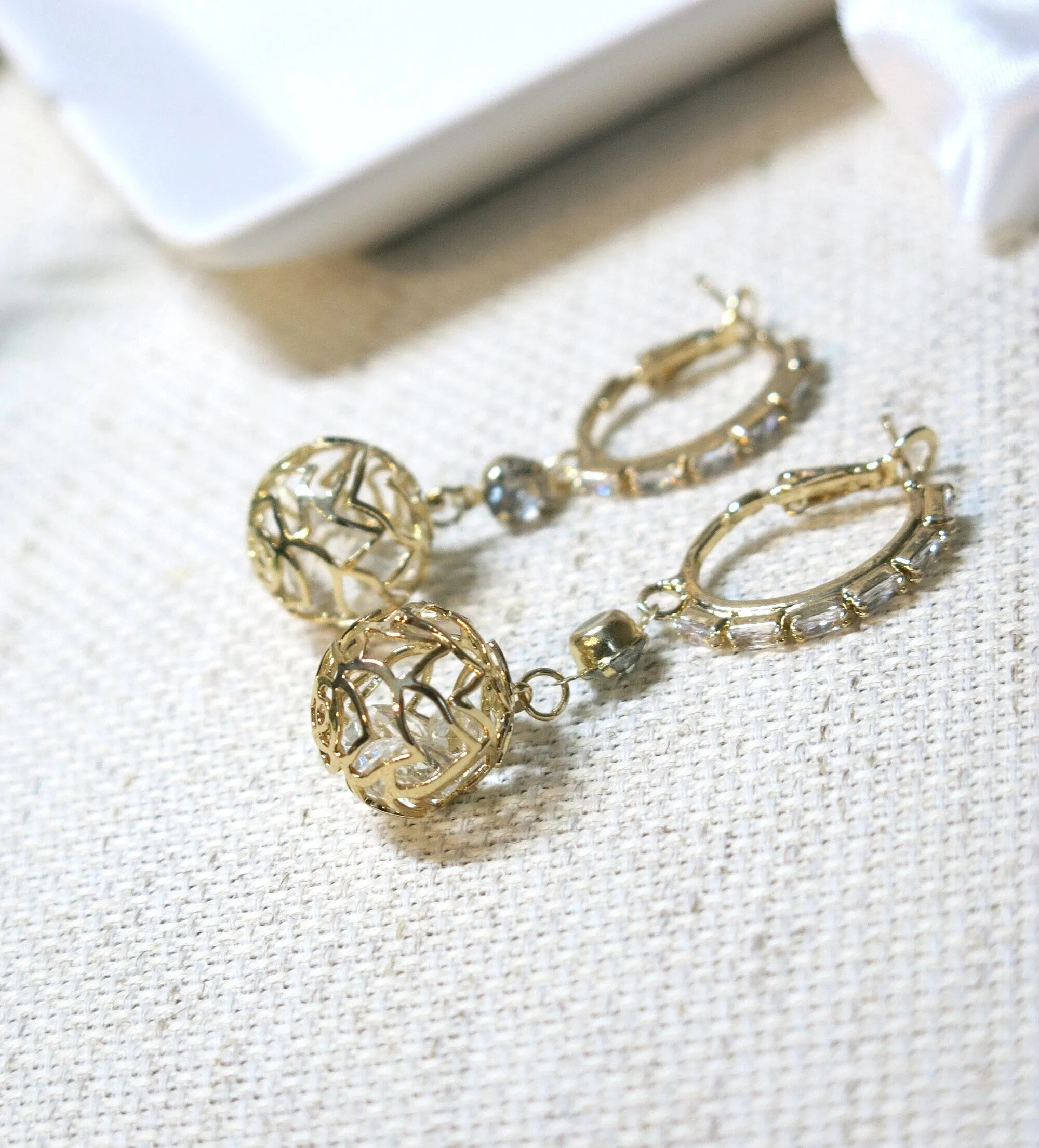 Crystal Studded Hoop Earrings, Sphere Charm Wedding Hooped Ear Studs, Bridal Spring Latch Back Hoop Earrings