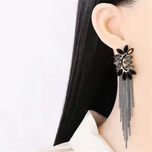 Cubic Zirconia & Black Crystal Tassel Drop Earrings