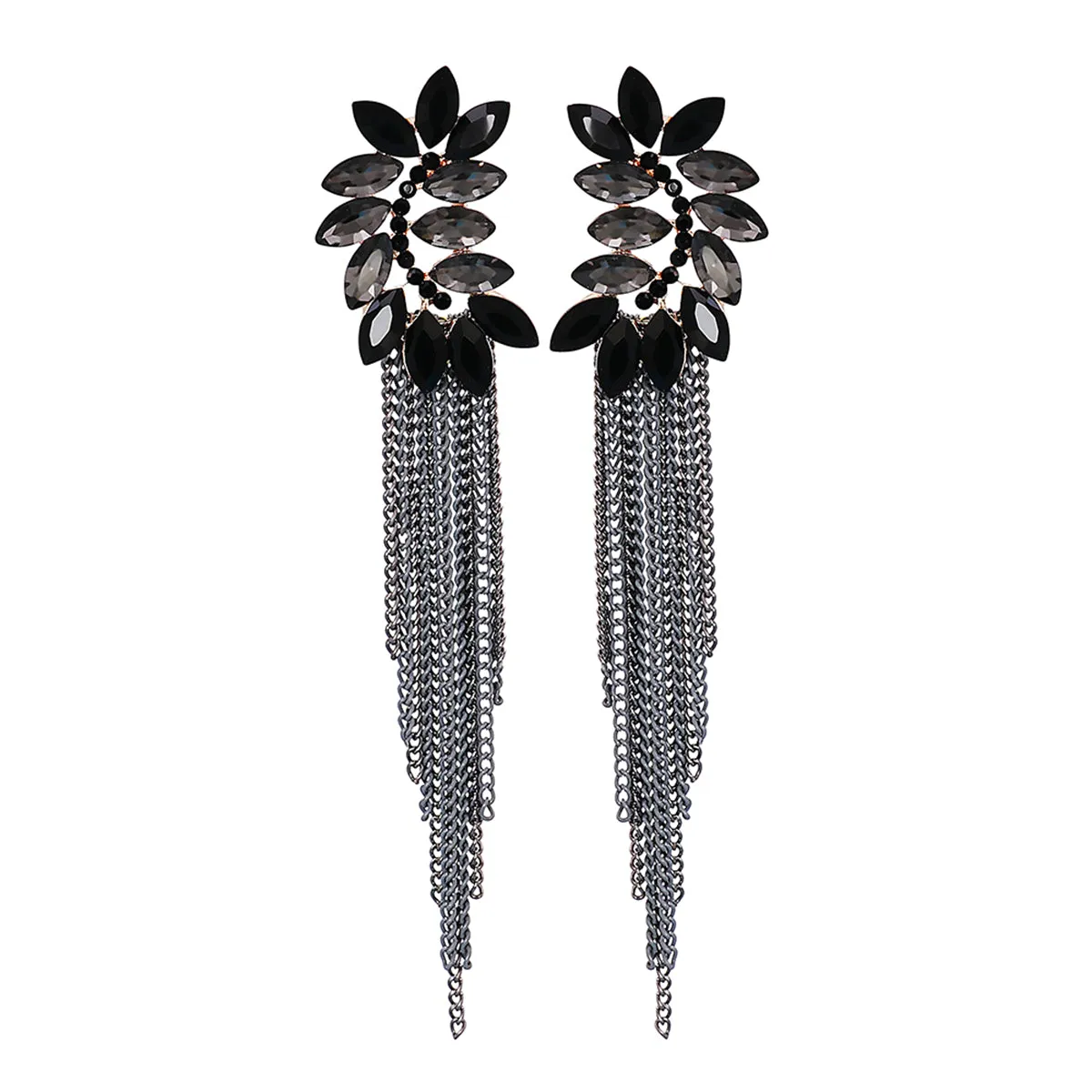 Cubic Zirconia & Black Crystal Tassel Drop Earrings