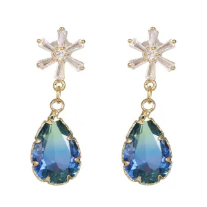 Cubic Zirconia & Blue Crystal Ombré Pear-Cut Drop Earrings